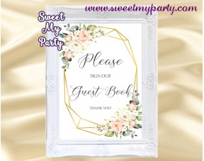 Geometric gust book sign printable,Ivory Blush guest book sign,(128)